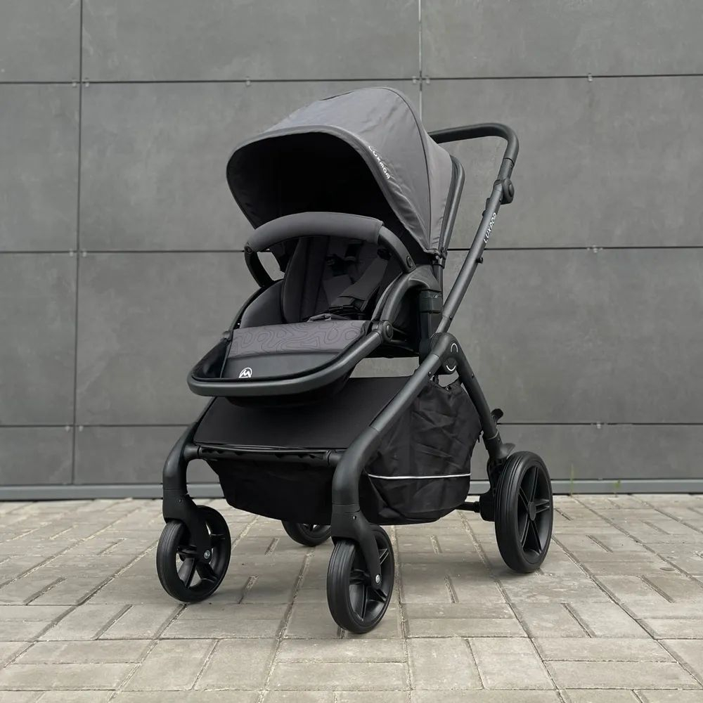 модульная коляска Luxmom 92 (реверсивный блок), автолюлька /темно-серый цвет