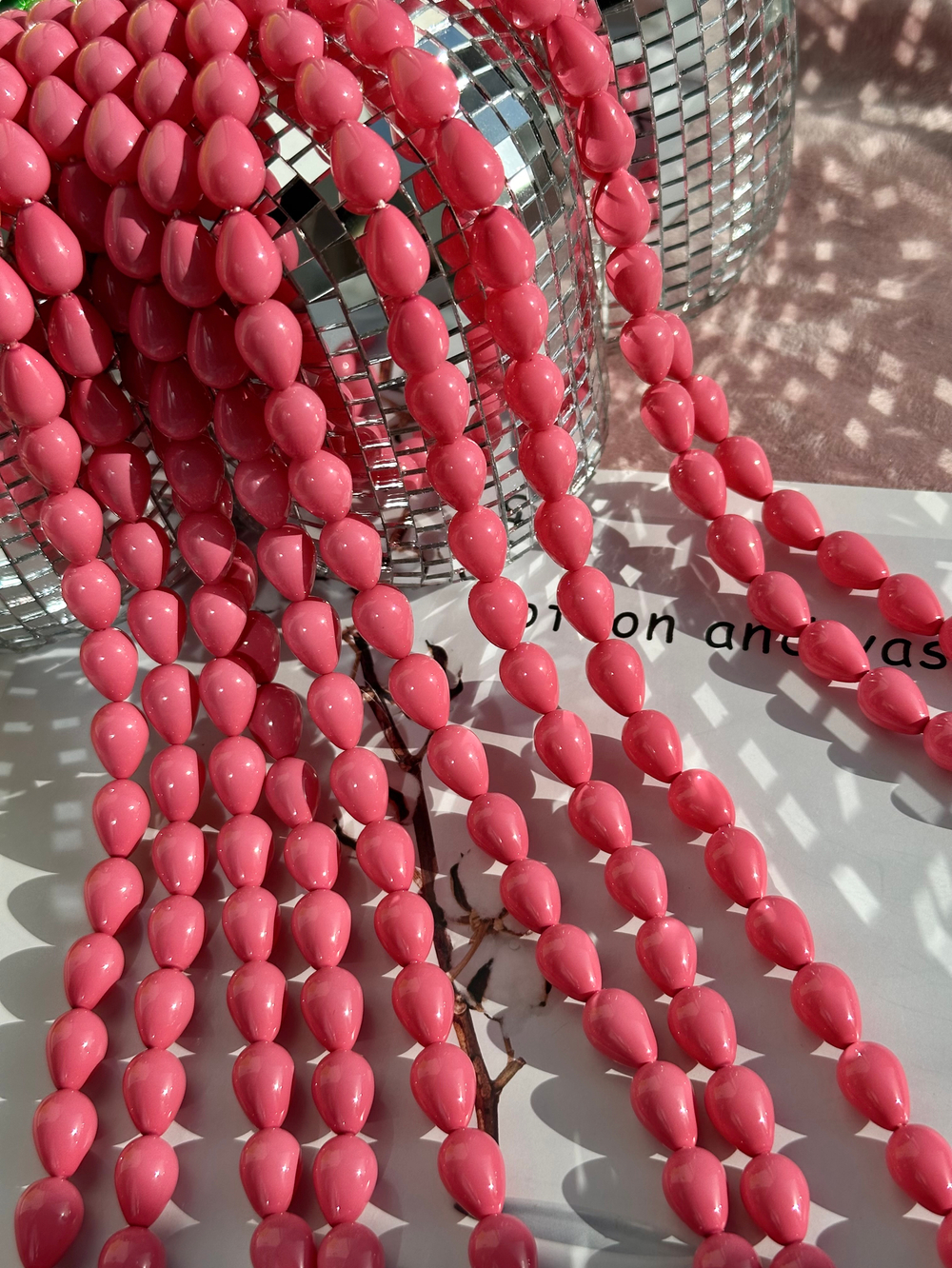 Нить бусин для украшений Капля 9,5х13,5мм, "Майорка-Ягодный" (имитация)