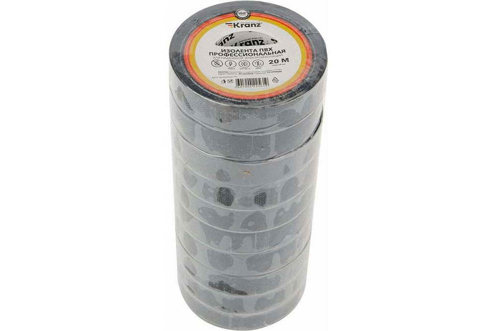 Профессиональная изолента ПВХ KRANZ 0,18х19 мм, 20 м, черная KR-09-2806