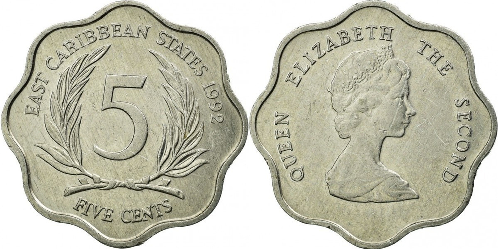 Восточные Карибы 5 центов, 1981-2000 Королева Елизавета II XF