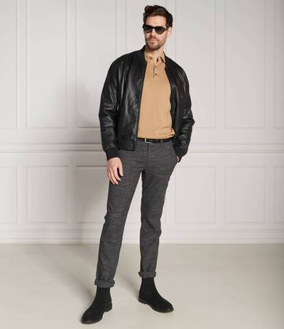 хлопковое поло BOSS BLACK - бежевый(50476357)