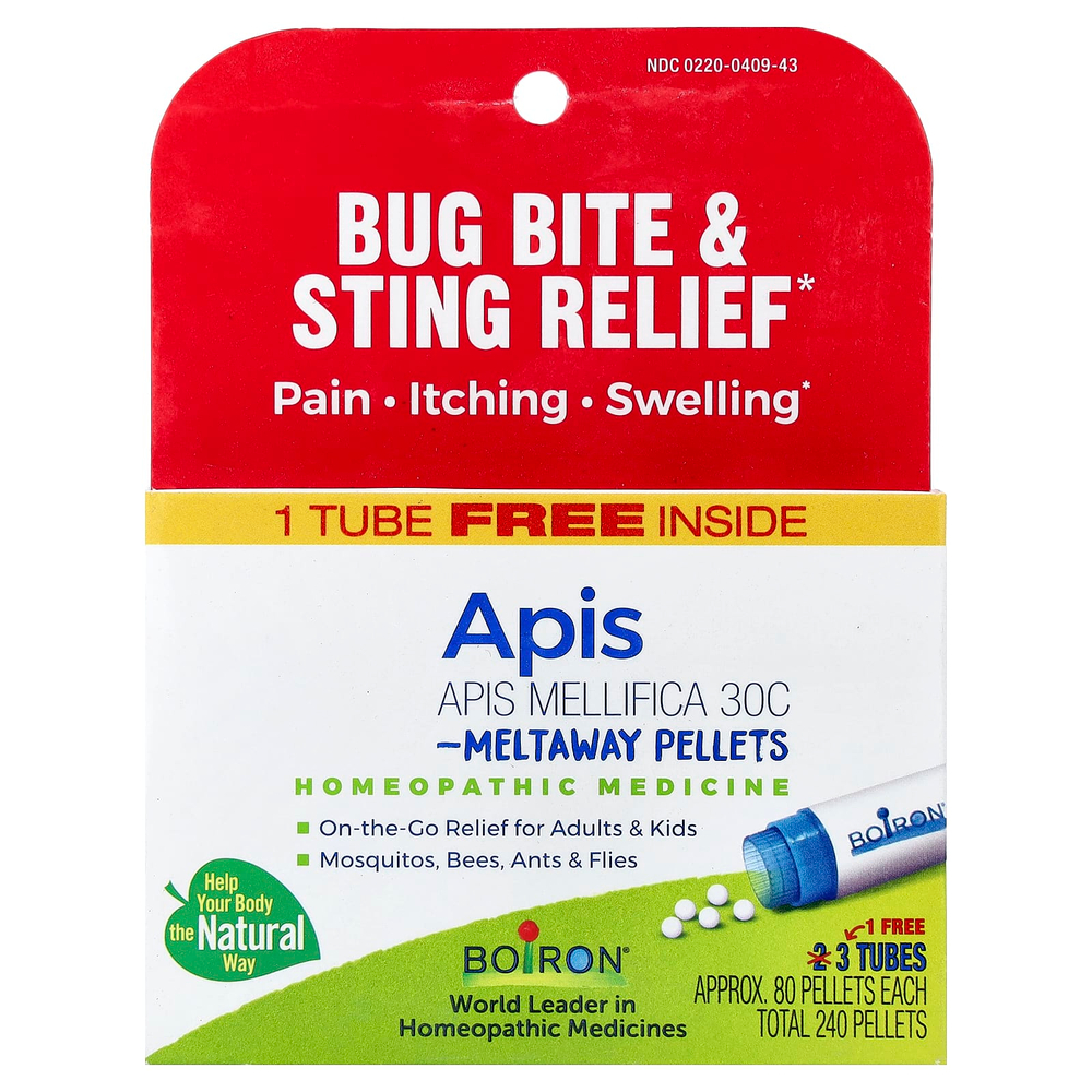 Boiron, Apis, гранулы для рассасывания, 3 тюбика, прибл. 80 гранул в 1