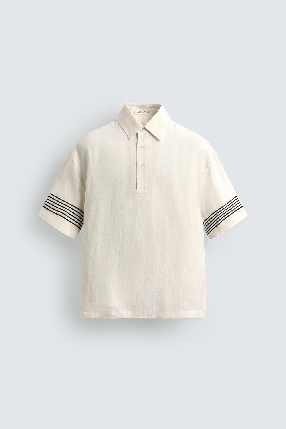 ZARA ПОЛО ИЗ 100% ЛЬНА, ЭКРЮ