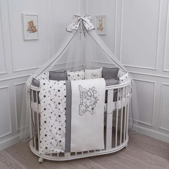 Комплект постельного белья Lollycottons Звездочет универсальный 6 предметов, Серый