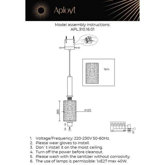 Светильник подвесной APL.310.16.01