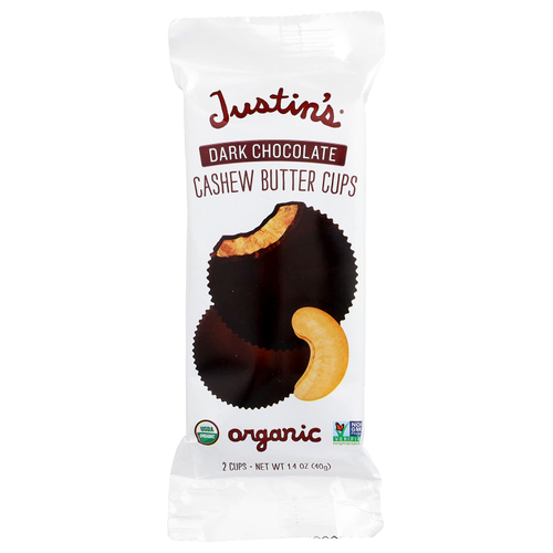 Justin's Nut Butter, сладости с органическим темным шоколадом и пастой из кешью, 2 шт., 40 г (1,4 унции)