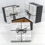 Коробка 21х21х12.3 см Набор 3 шт "Газета" с бантиком (Белый, Черный)