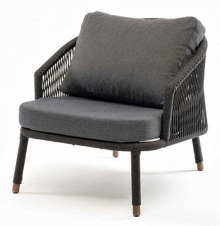 "Верона" кресло плетеное из роупа, каркас алюминий темно-серый (RAL7024) шагрень, роуп темно-серый круглый, ткань темно-серая 027