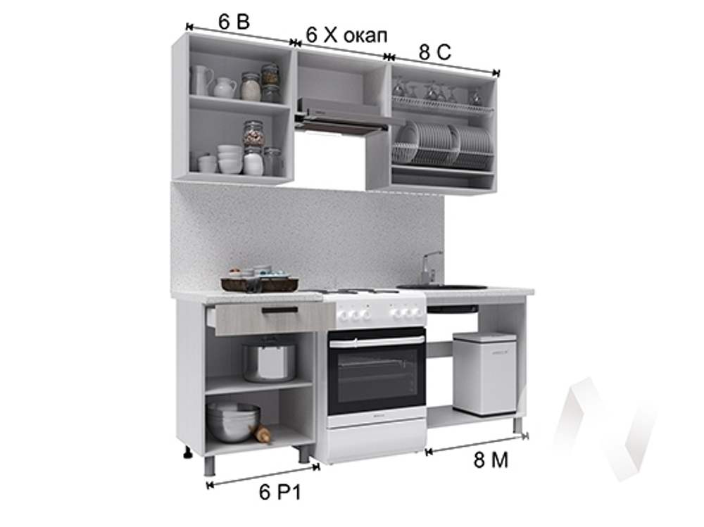 Грейс-2,0 (Mebiplex) Набор мебели для кухни (с окапом) столешница-26мм