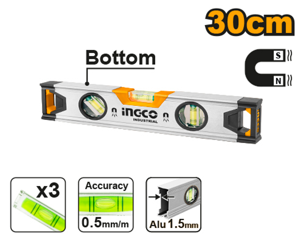 Уровень пузырьковый магнитный 30 см  INDUSTRIAL