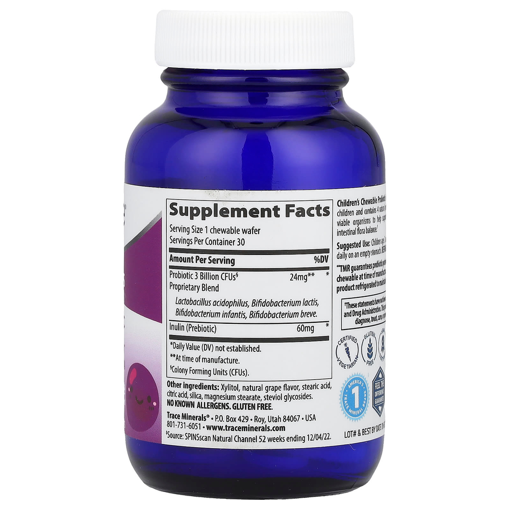 Trace, Детский жевательный пробиотик, виноград Конкорд, 30 жевательных вафель