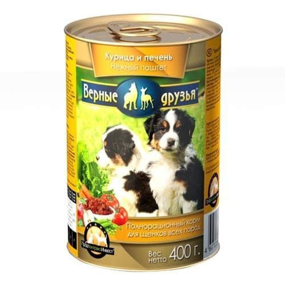 Верные друзья 400г консервы для щенков Нежный паштет из Курицы и печени