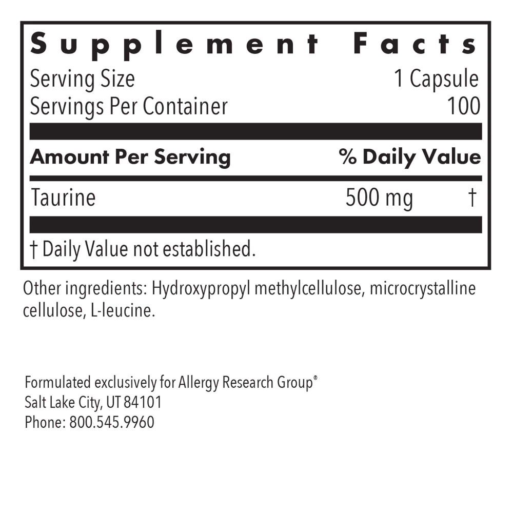 Taurine 500 мг 100 капсул Allergy Research Group