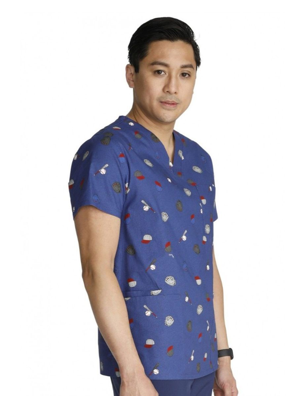 Топ медицинский мужской Cherokee CK691, принт "Бейсбол", серый, M