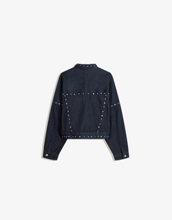 BERSHKA Укороченная джинсовая куртка с заклепками, темно-синий