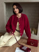 Кардиган пушистый на пуговицах бордовый