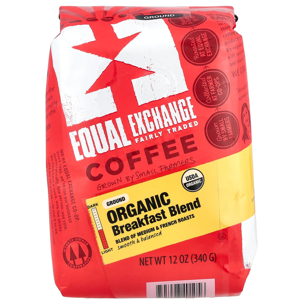 Equal Exchange, органический кофе, смесь для завтрака, молотый, средняя и французская обжарка, 340 г (12 унций)