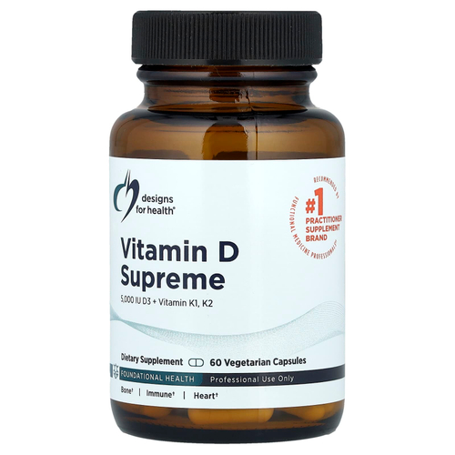 Designs For Health, Vitamin D Supreme, витамины D3, K1 и K2, 60 вегетарианских капсул