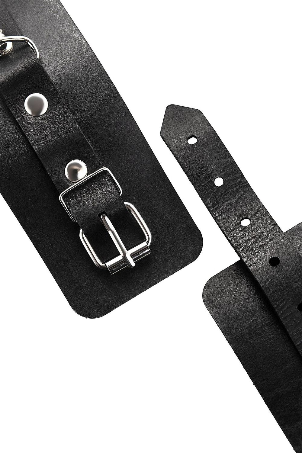 Черные однослойные наручники из натуральной кожи с цепочкой (Цвет: черный)