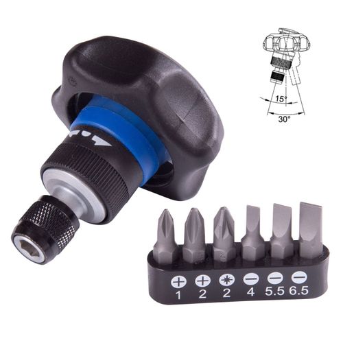 KING TONY (P2746) Трещотка компактная 1/4", 48 зубцов, дисковый механизм, для вставок (бит), в комплекте 6 вставок (бит)