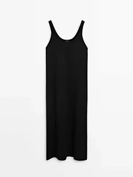 Massimo Dutti Платье миди из 100% хлопка на бретелях, черный