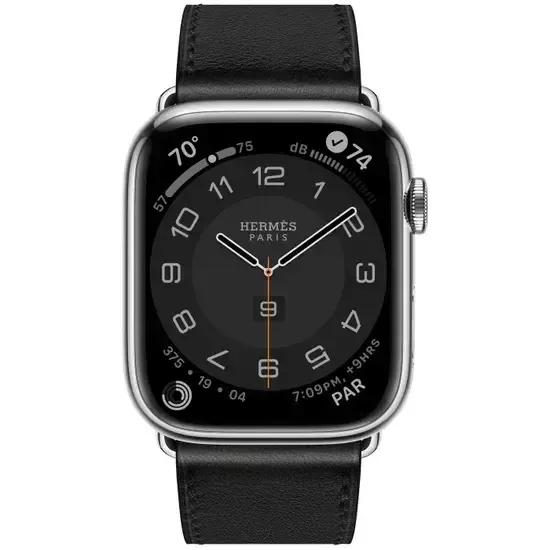 Apple Watch Hermès Series 9 45mm Silver Stainless Steel Case with Single Tour Deployment Buckle Noir