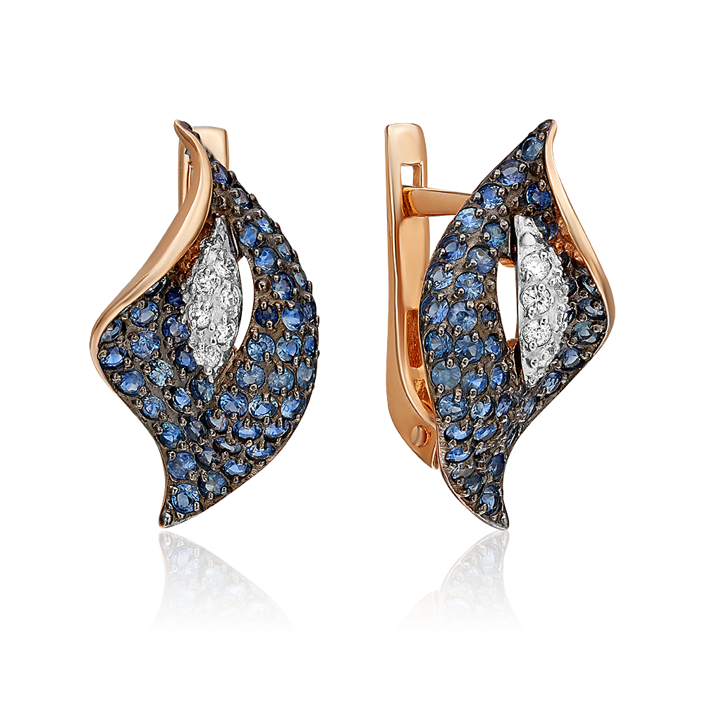 Серьги «Каллы» с английским замком из красного золота с фианитами