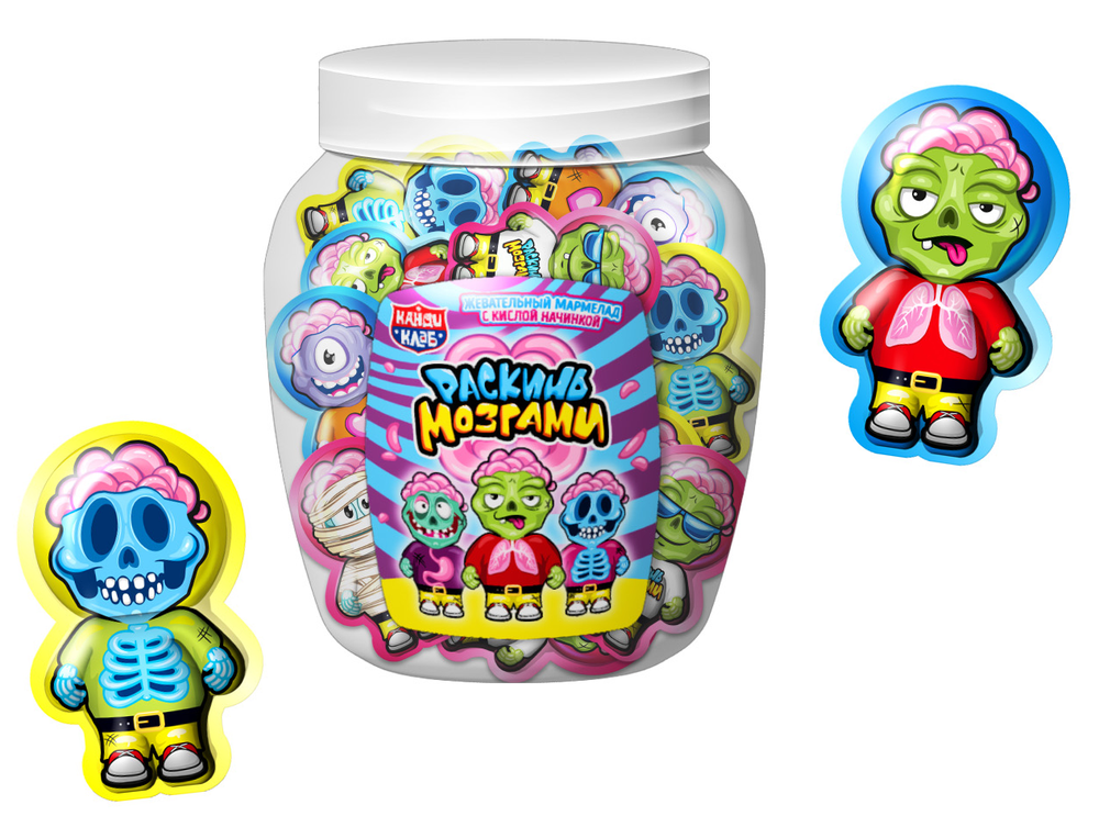 Жевательный мармелад с кислой начинкой "Раскинь мозгами" 10гр*50шт*12 банок