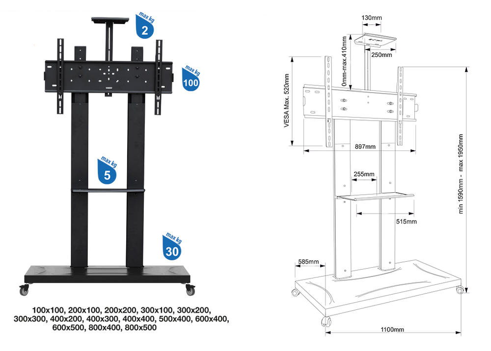 Мобильная стойка для дисплеев МСТ-3-Г (50''-100'')