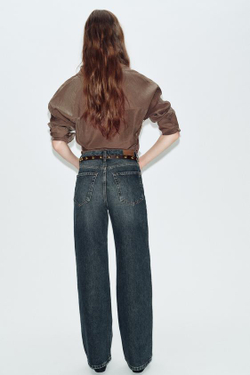 ZARA ДЖИНСЫ Z1975 С ВЫСОКОЙ ПОСАДКОЙ, ЗАУЖЕННЫЕ КНИЗУ, С РЕМНЕМ, ИНДИГО