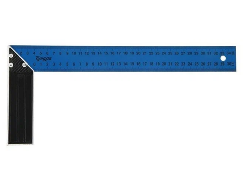 Угольник столярный стальной с алюминиевой пяткой 350мм ТУНДРА