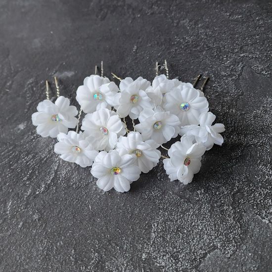 Набор шпилек "Розы" органза, 10 шт, белый