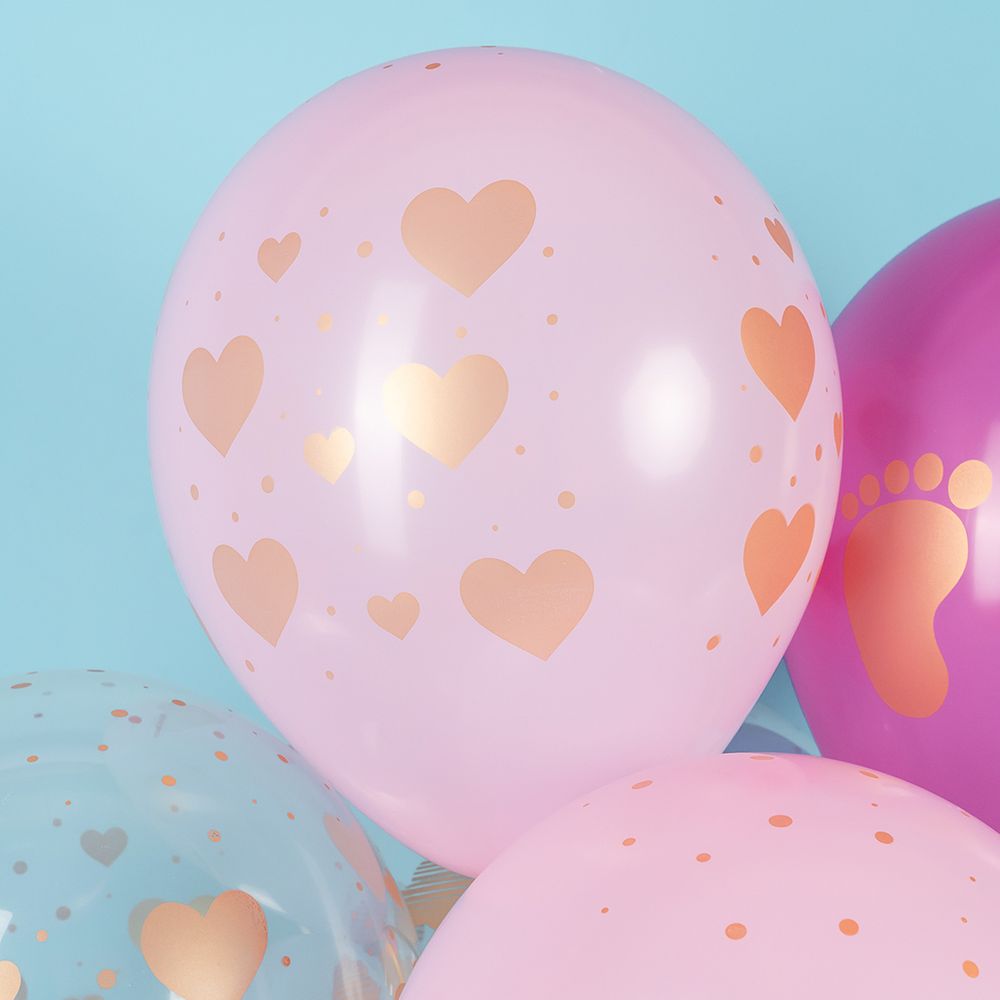 Шар (12''/30 см) Новорожденный (сердца и облака), Ассорти, кристалл, 5 ст, 25 шт.