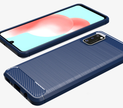 Противоударный чехол синего цвета для Samsung Galaxy A41, серия Carbon от Caseport