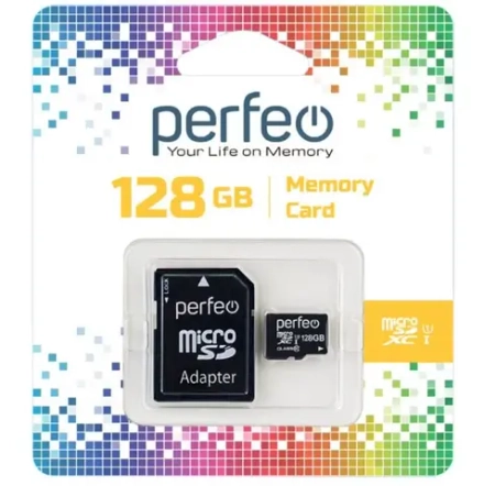 Карта памяти MicroSD 128GB PERFEO Class-10 с адаптером