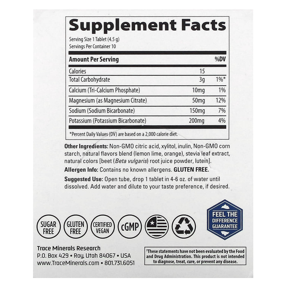 Trace, TM Sport, Max-Hydrate Endurance, шипучие таблетки для пополнения электролитов, со вкусом цитрусовых, 8 туб, по 10 таблеток в каждой
