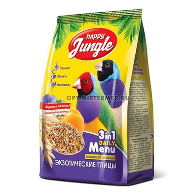 . Корм для птиц экзотических 500г Happy Jungle (Хеппи Джангл)