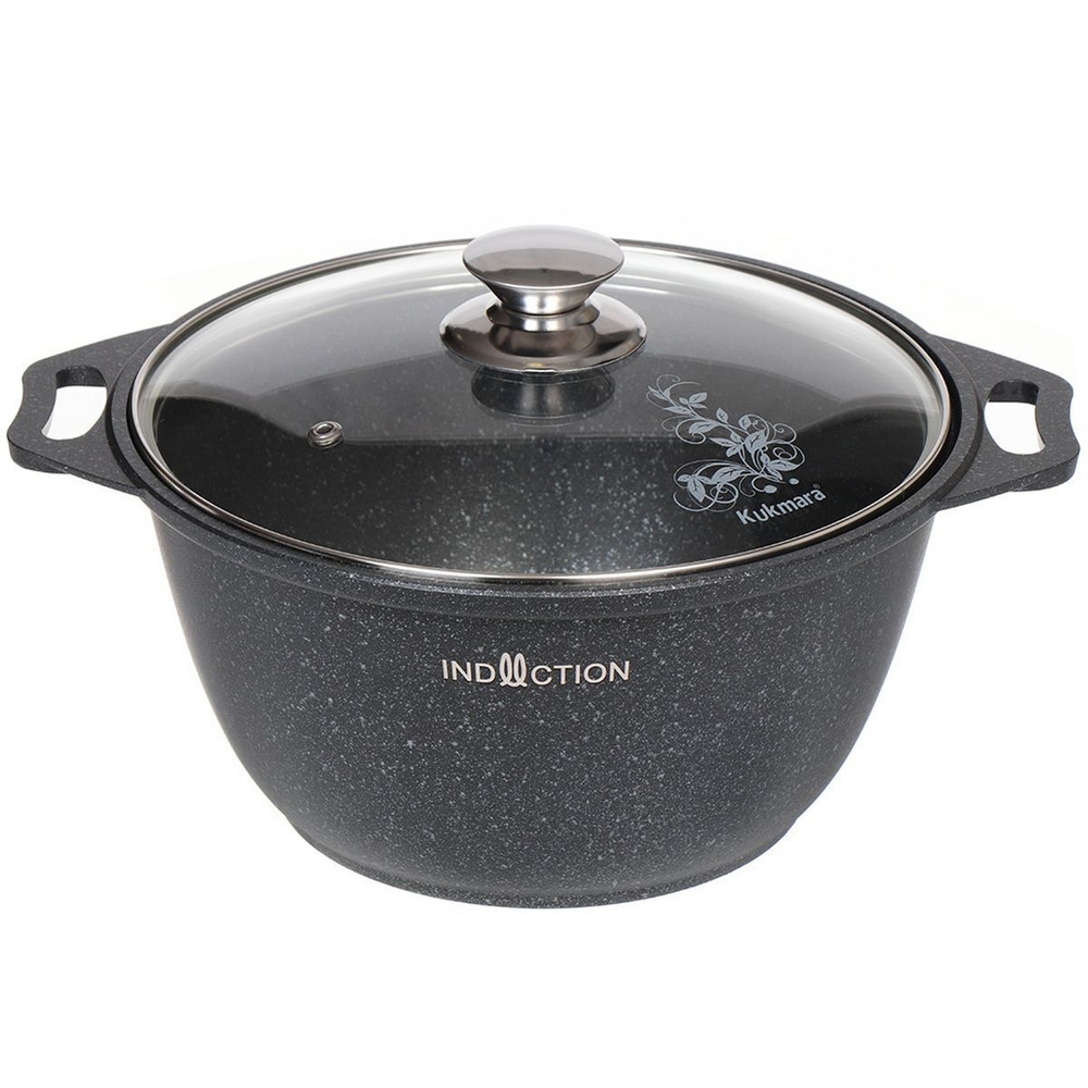 Кастрюля алюминий, антиприг, 3 л, с крыш, индукц, Kukmara, Темный мрамор, кмти32а, индукц