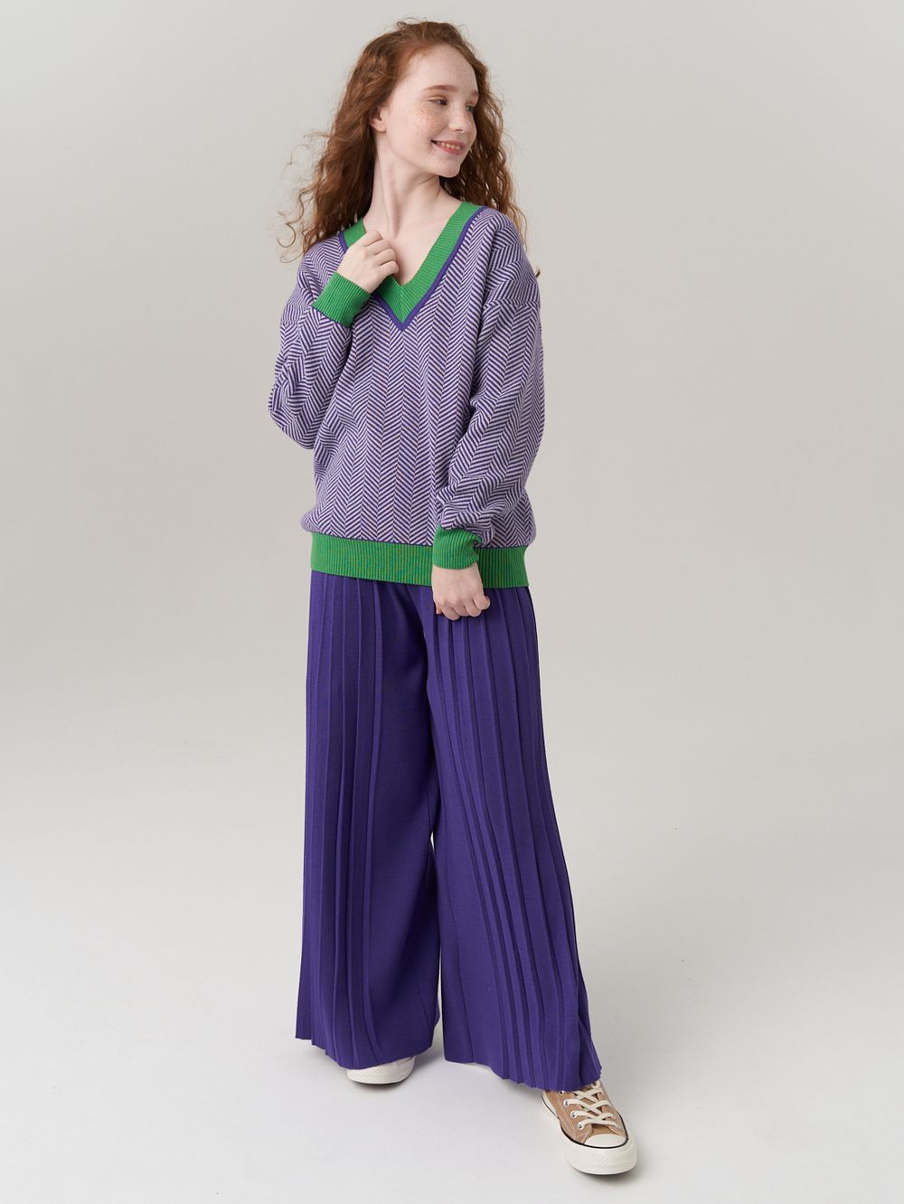 Школьные широкие брюки для девочки AT726-2 сиреневый