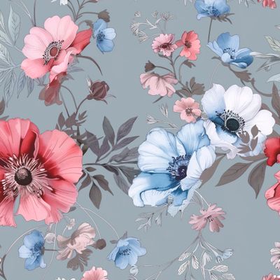 Цветочный паттерн, голубой фон