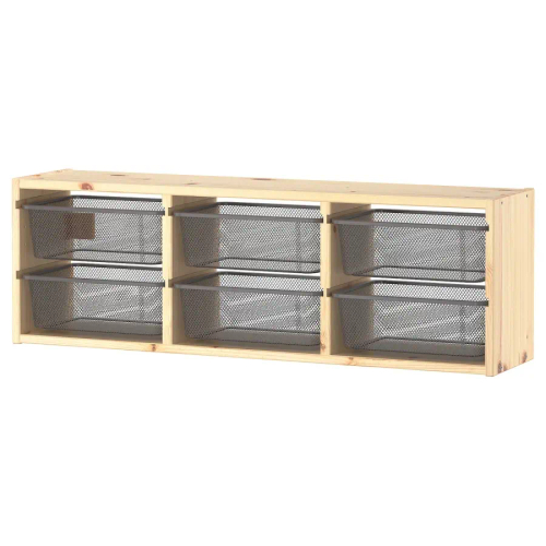 Стеллаж настенный - IKEA TROFAST, 93х21х30 см, сосна/серый, ТРУФАСТ ИКЕА