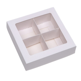 Коробка для 4 конфет белая 12.6х12.6х3.5см