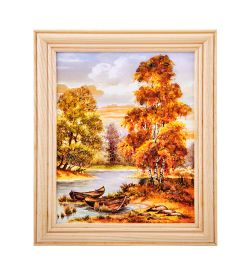 AMB-54/14 Картина «Лодки на реке» (с янтарной крошкой) дер.рамка 12х15