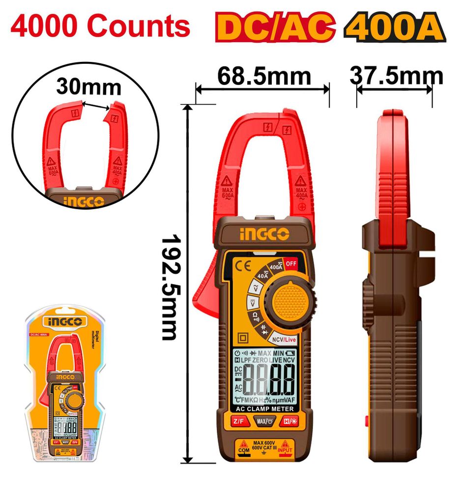 Мультиметр цифровой INGCO DCM62002 INDUSTRIAL 400 А AC/DC
