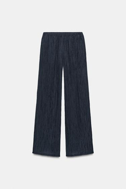 ZARA БРЮКИ С ЭФФЕКТОМ МЯТОЙ ТКАНИ, МОРСКОЙ СИНИЙ