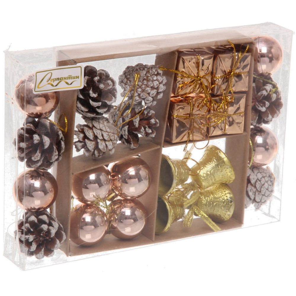 Набор украшений «Сказочная зима» 20*13,7*3 см (24 предмета), Золото/шампань