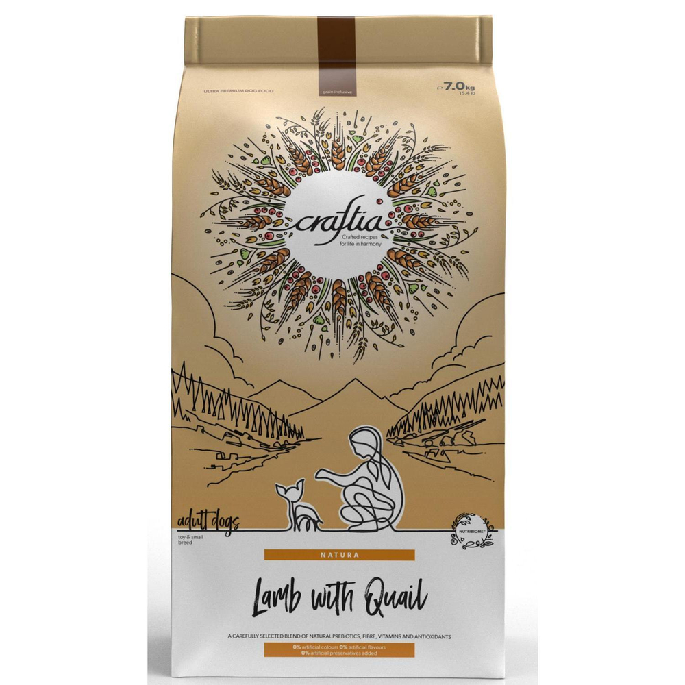 Корм для собак Craftia Natura, 7 кг, ягненок с перепелкой
