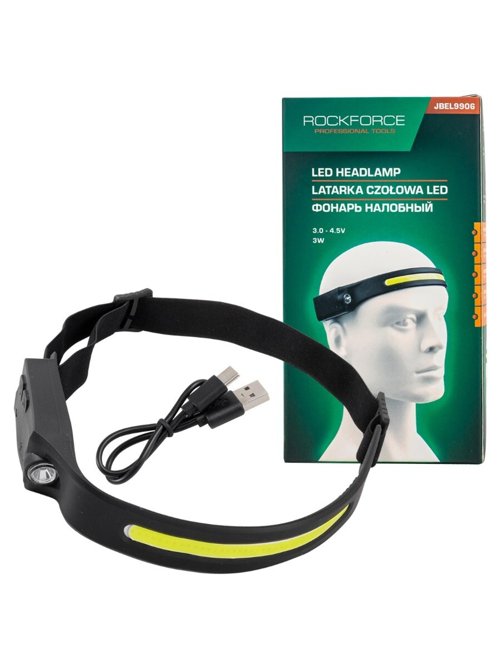 Фонарь налобный ударопрочный (3-4.5V, 3W, IPX4) RockForce RF-JBEL9906