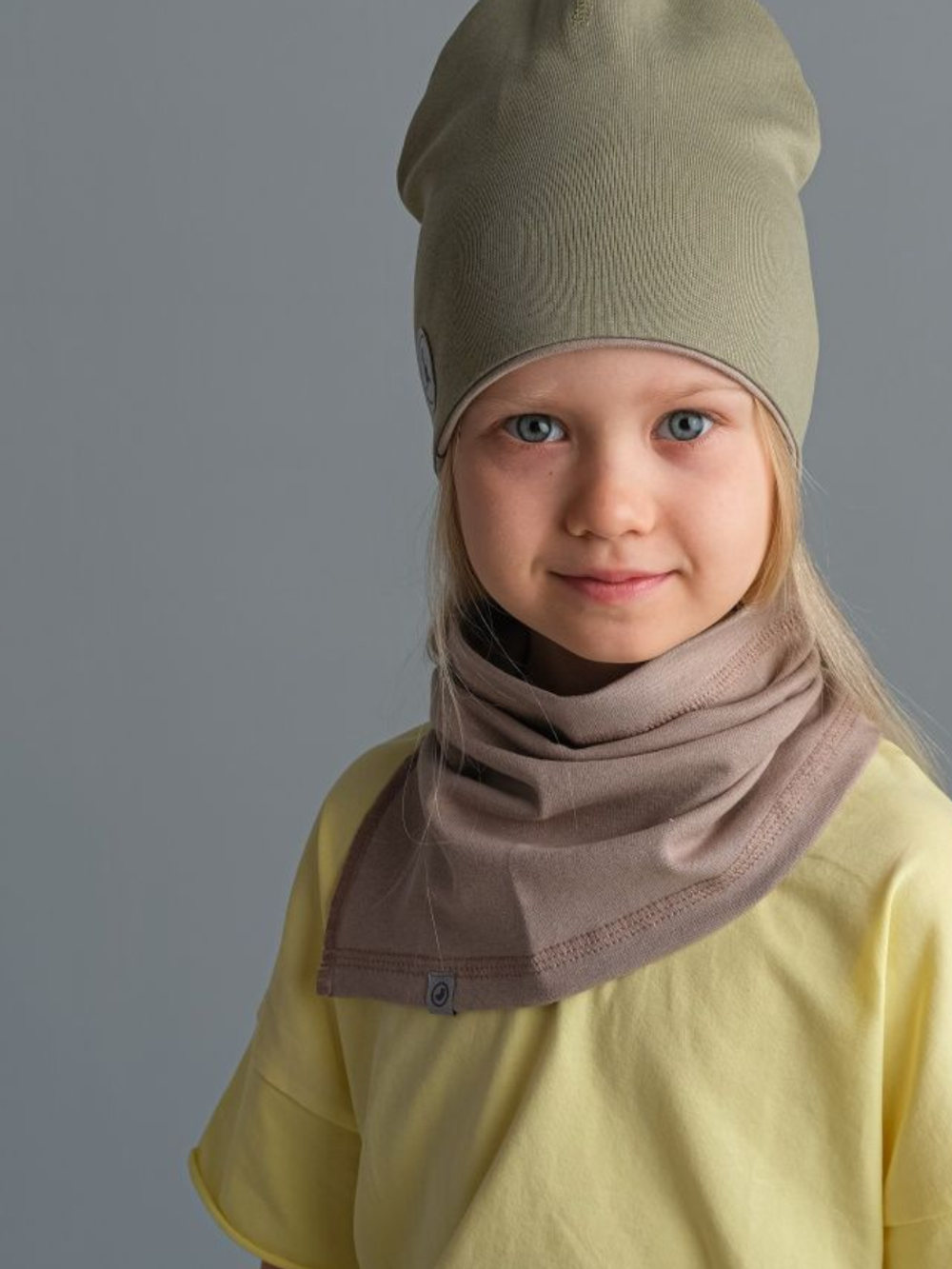 Комплект Шапка трикотажная+снуд (Хакки,Какао) ФЛАЙ*