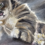 Картина авторская акварельная в паспарту 30х40 см на стену для интерьера "Кисюня"